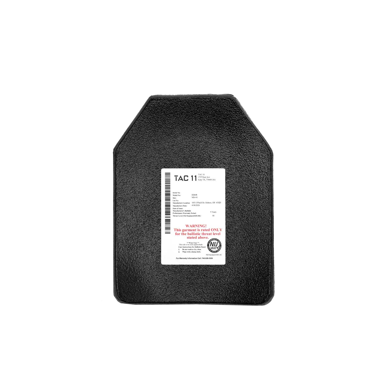 TAC 11 IVO-2 Armor Plate – NIJ Level III+, SAPI Cut - Image 3