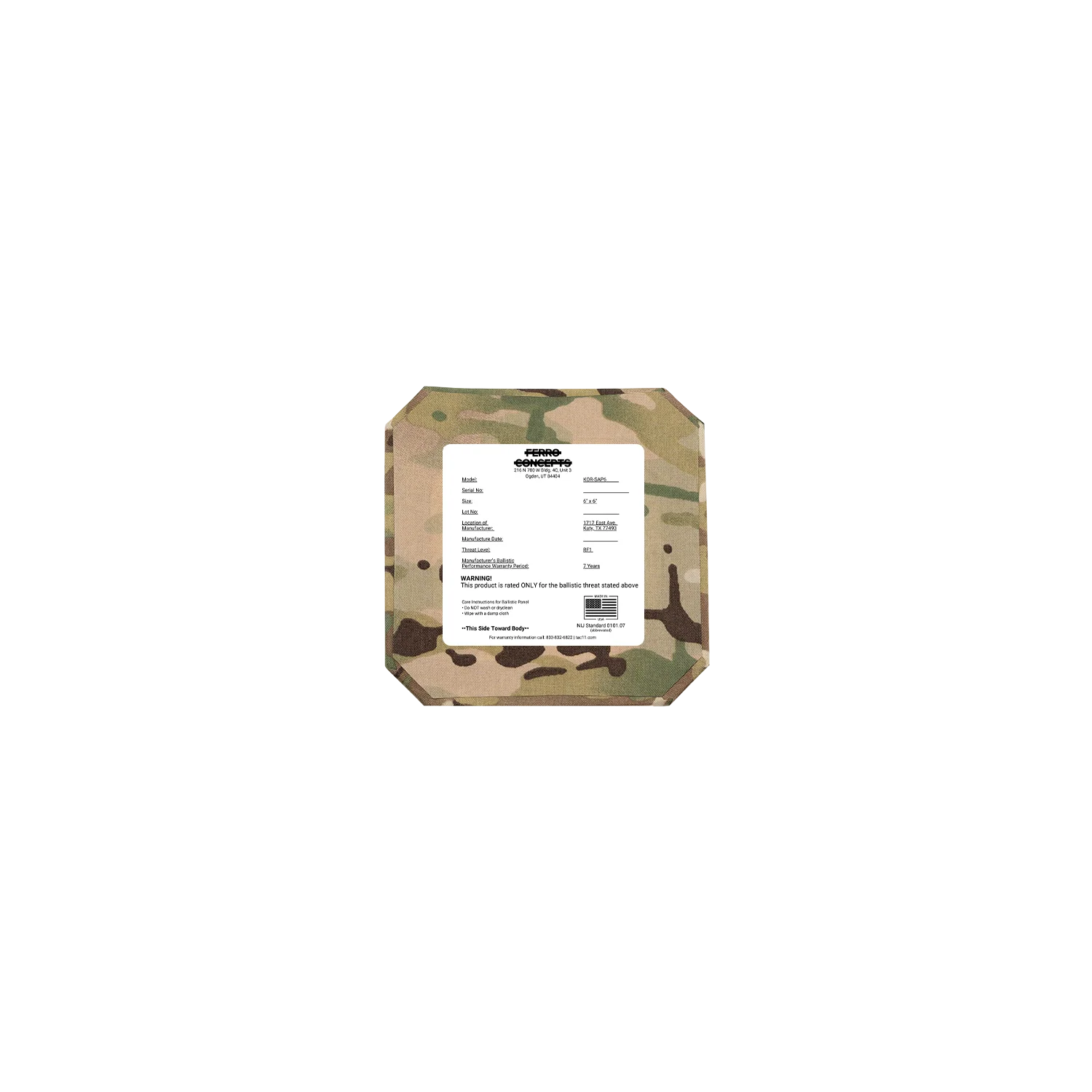 TAC 11 KOR Armor Plate Set – NIJ Level RF1, 6x6 - Image 4